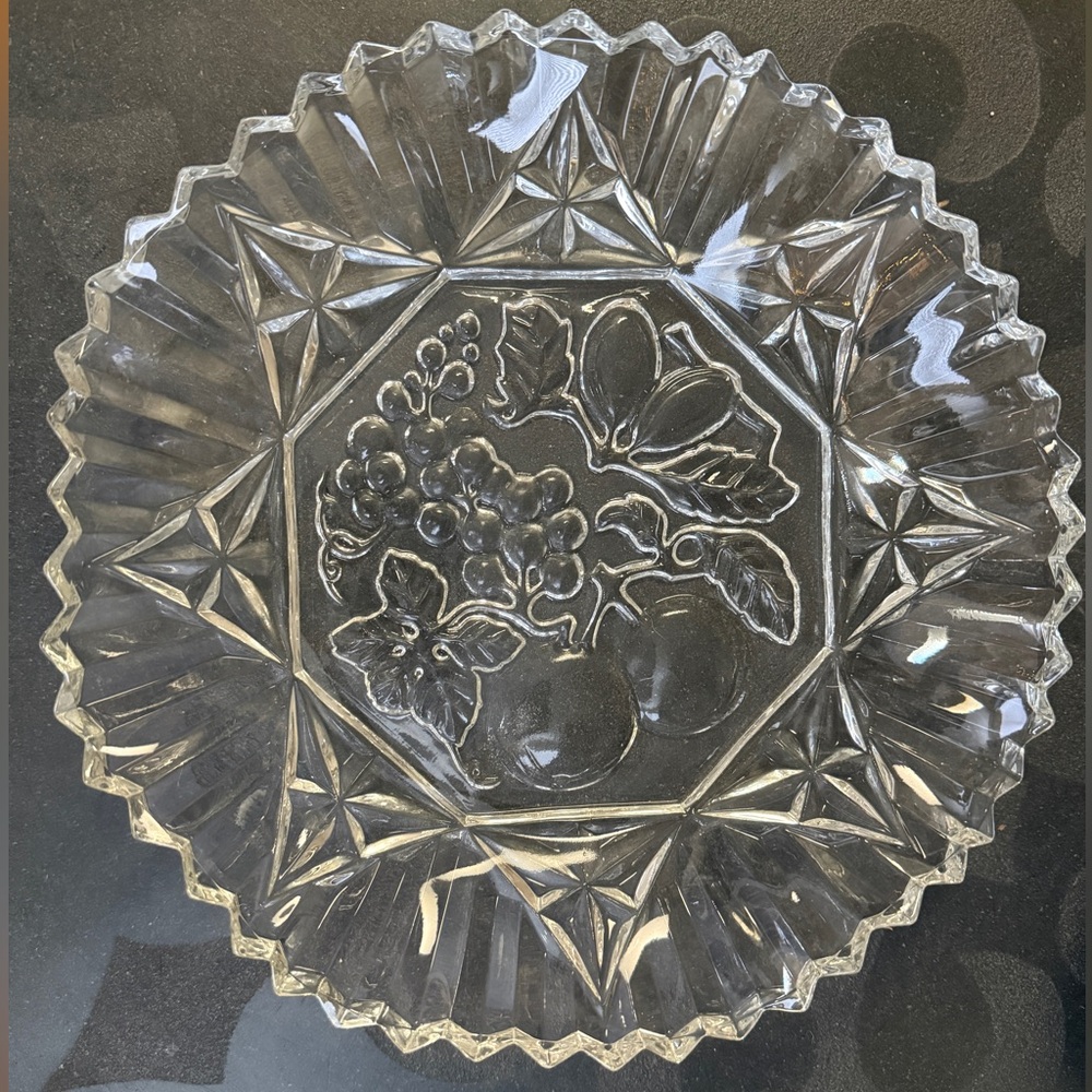 Vintage Federal Glass Pioneer Pattern Serving Bowl Clear Fruit Pressed Glass 11”